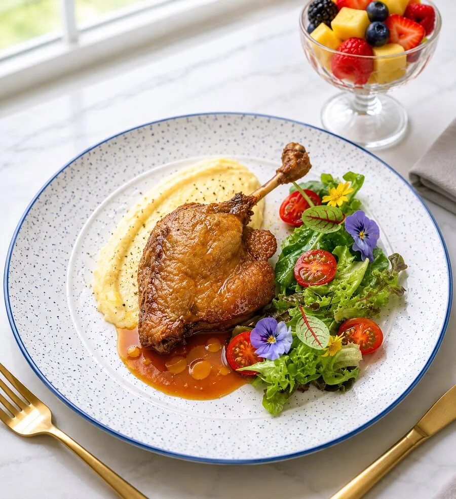 Duck confit served family-style