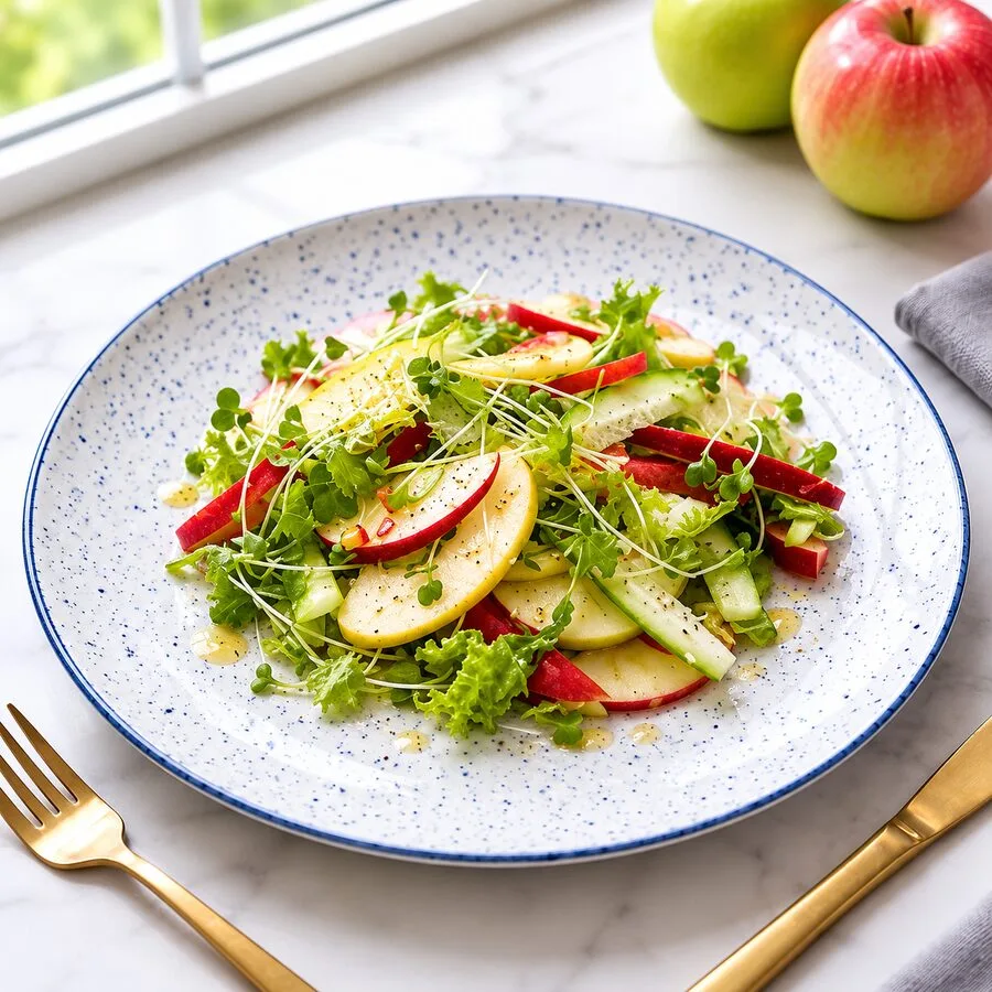 Fresh apple salad with mixed greens